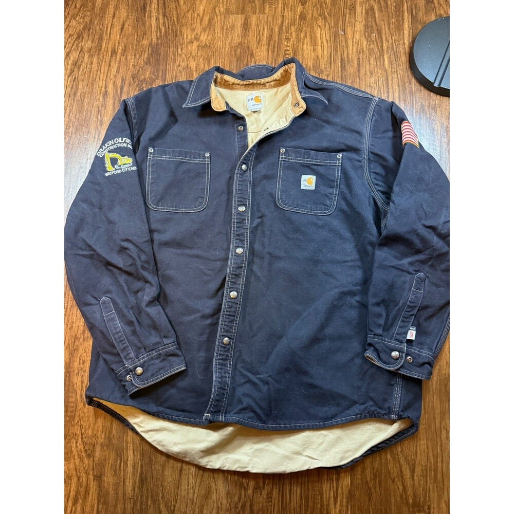 Carhartt FR Black Twill Work Jacket Men’s 2XL Button Front  Flame Resistant